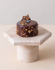Dessert individuel Duet de Batida - chocolat blanc et chocolat au lait sur une génoise à la vanille avec un croustillant aux fruits secs et de la feuilletine