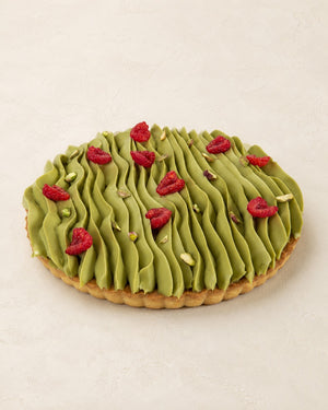 Pistazien-Frangipane-Tarte mit Himbeeren von Batida - Pistazien-Frangipane (Mandel-Pistazien-Creme) mit Himbeeren gebacken