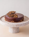 Gâteau Duet de Batida - chocolat blanc et chocolat au lait sur une génoise à la vanille avec un croustillant aux fruits secs