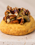 Pumpkin crumble cookie up close, with a crunchy praline crumble